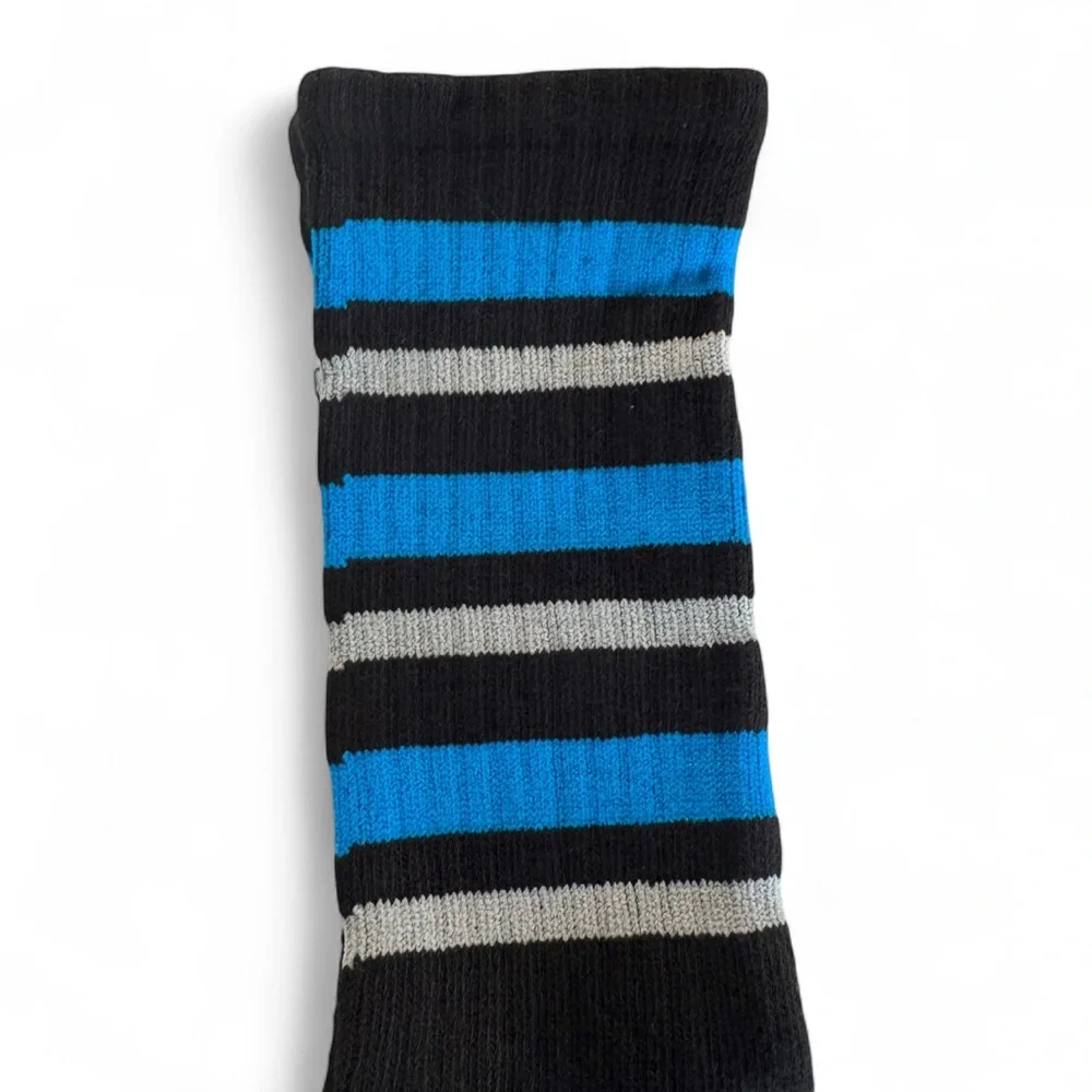 No Nonsense‎ Mens Crew Socks Size 6-15 Black With Blue Gray Stripes